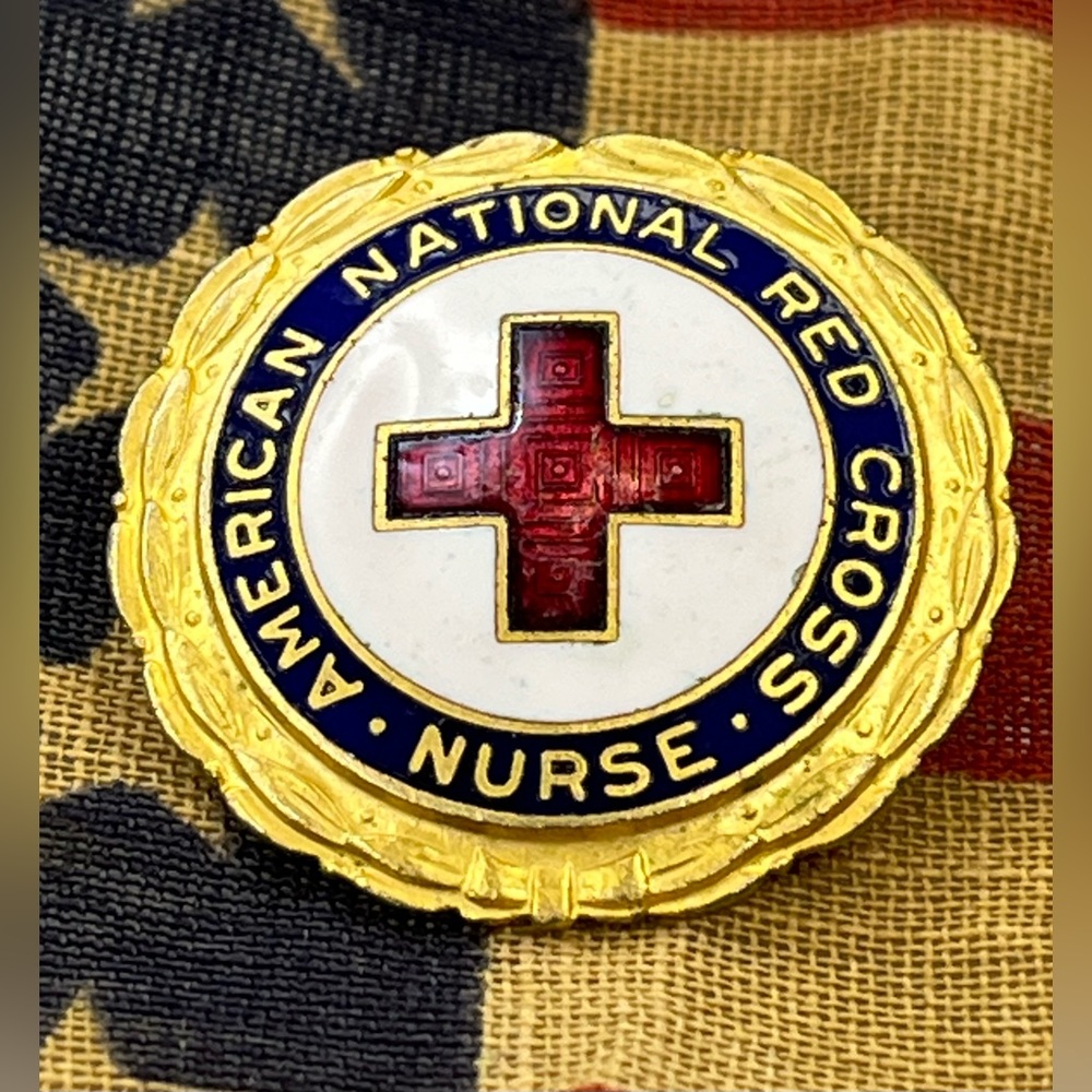 Vintage American National Red Cross NURSE Guilloche Pin Nurse #242745 WWII era ?